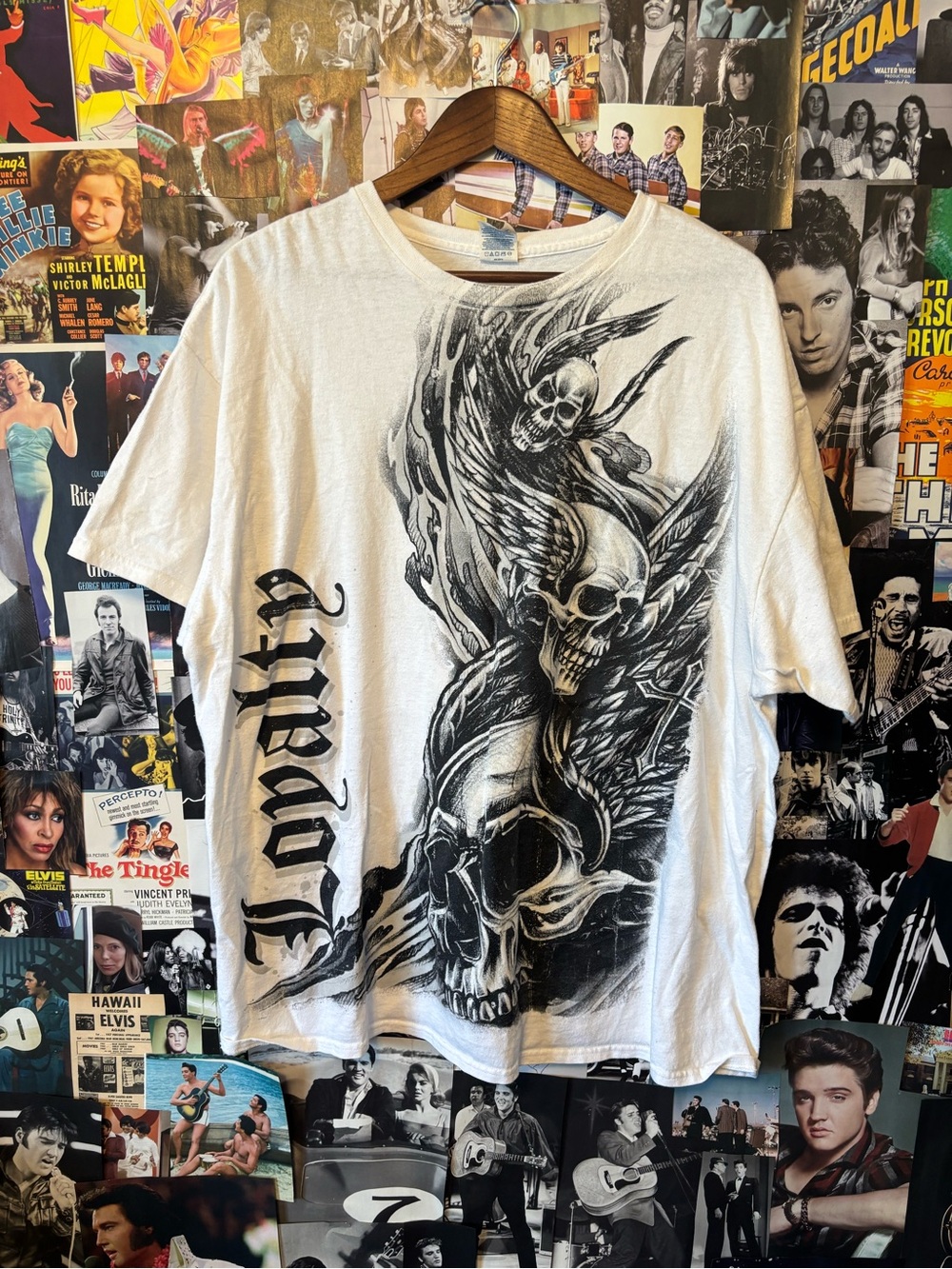 Delta White Graphic Skull Tee with Black Artwork